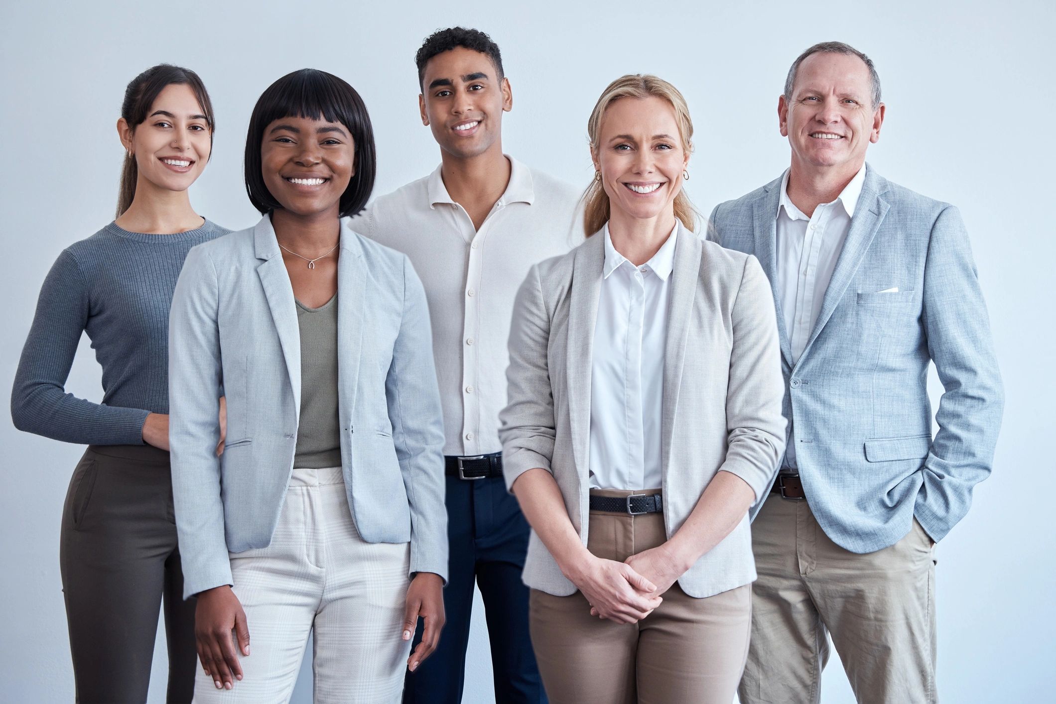 diverse educator team, modern, friendly, light blue background