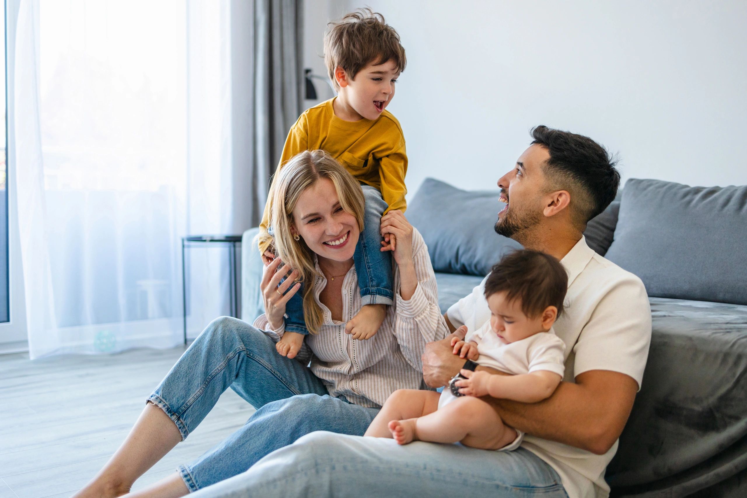 happy diverse parents and children