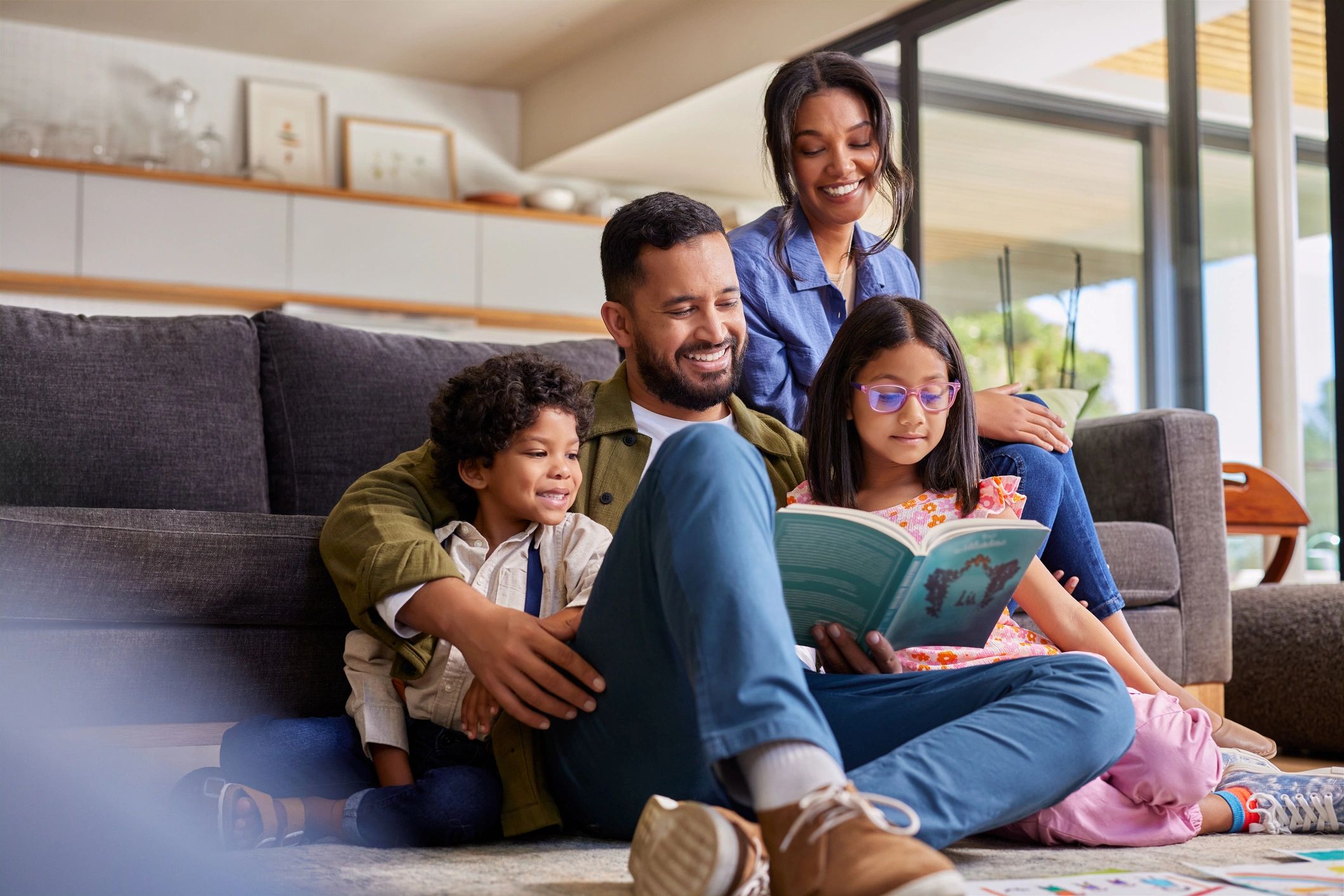 happy diverse parents and children