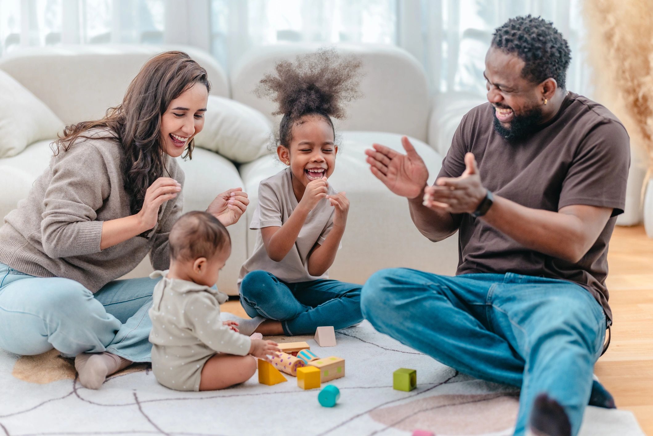 happy diverse parents and children